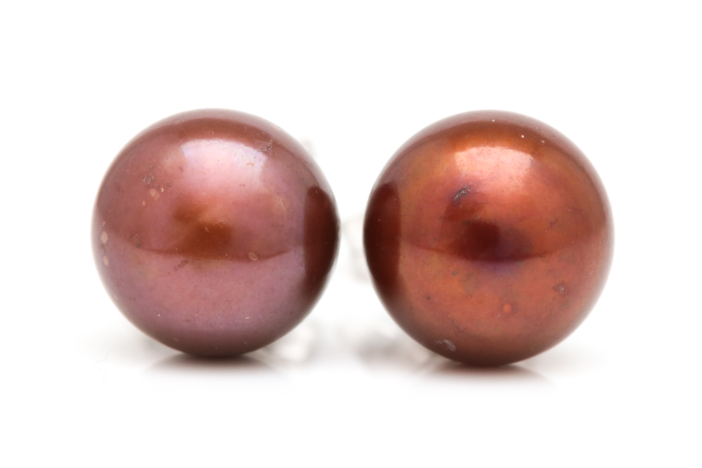 Sterling Silver and Brown Pearl Stud Earrings