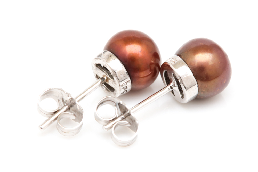 Sterling Silver and Brown Pearl Stud Earrings
