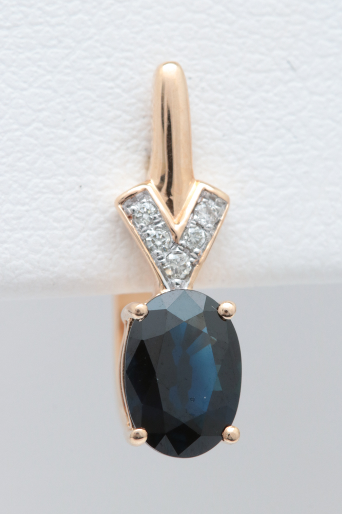 14K Rose Gold, 1.87 CTW Blue Sapphire and Diamond Drop Earrings