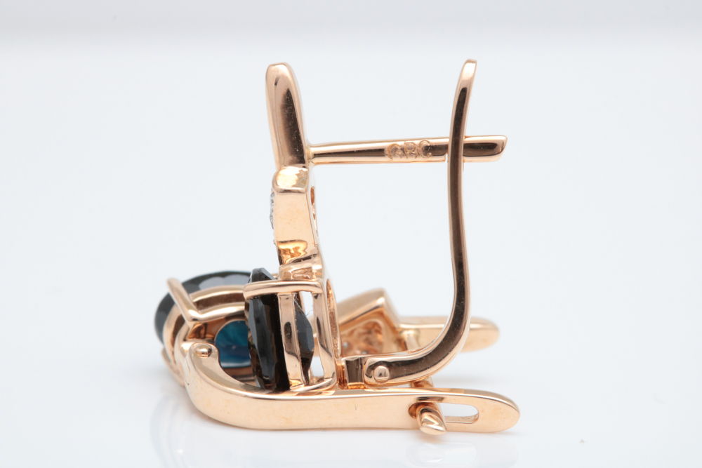 14K Rose Gold, 1.87 CTW Blue Sapphire and Diamond Drop Earrings