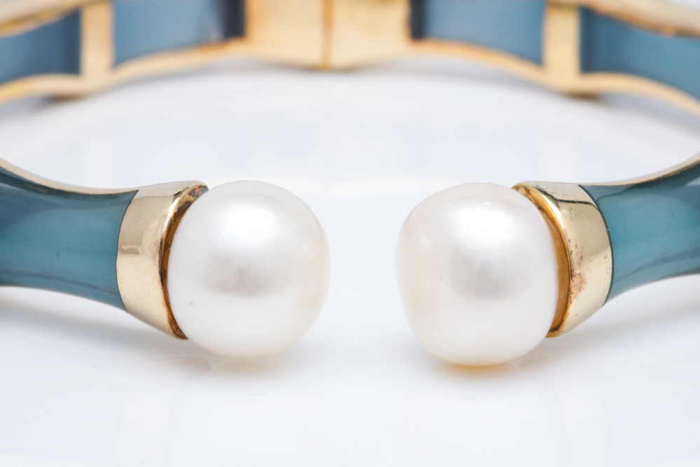 Andrew Hamilton Crawford Sterling Silver, Resin and Freshwater Pearl Bracelet