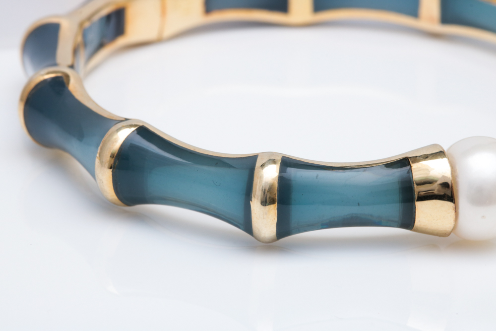 Andrew Hamilton Crawford Sterling Silver, Resin and Freshwater Pearl Bracelet