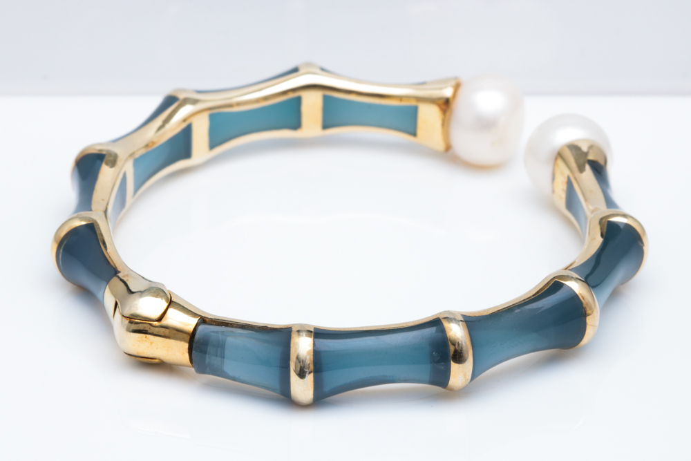 Andrew Hamilton Crawford Sterling Silver, Resin and Freshwater Pearl Bracelet