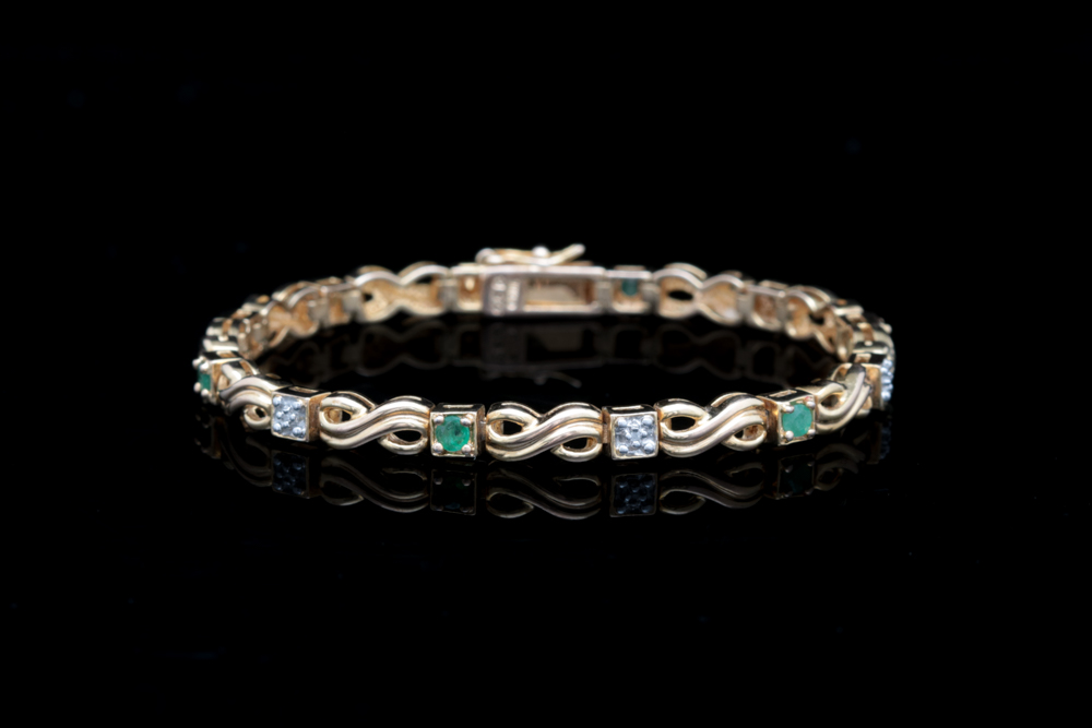 Gold Wash on Sterling Silver, Emerald and Diamond Bracelet