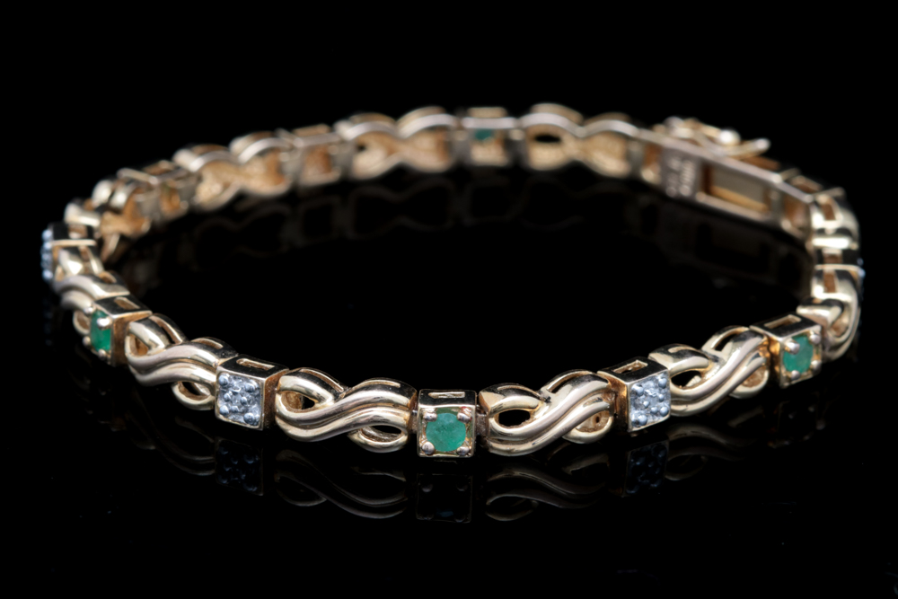 Gold Wash on Sterling Silver, Emerald and Diamond Bracelet