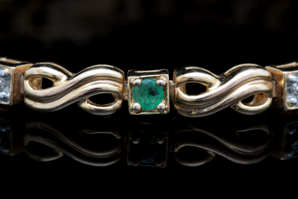 Gold Wash on Sterling Silver, Emerald and Diamond Bracelet