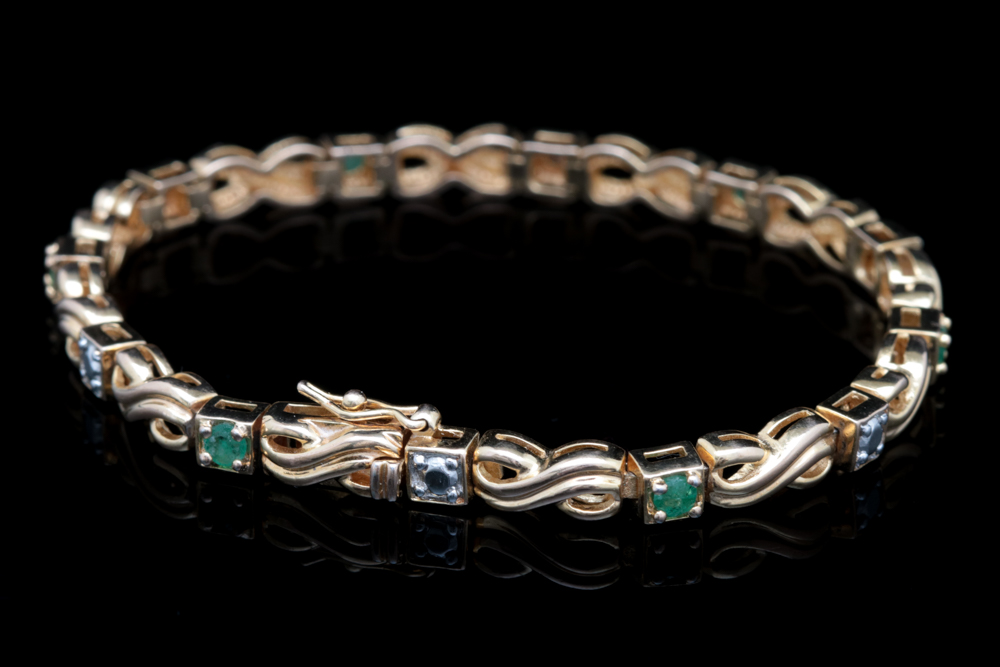 Gold Wash on Sterling Silver, Emerald and Diamond Bracelet