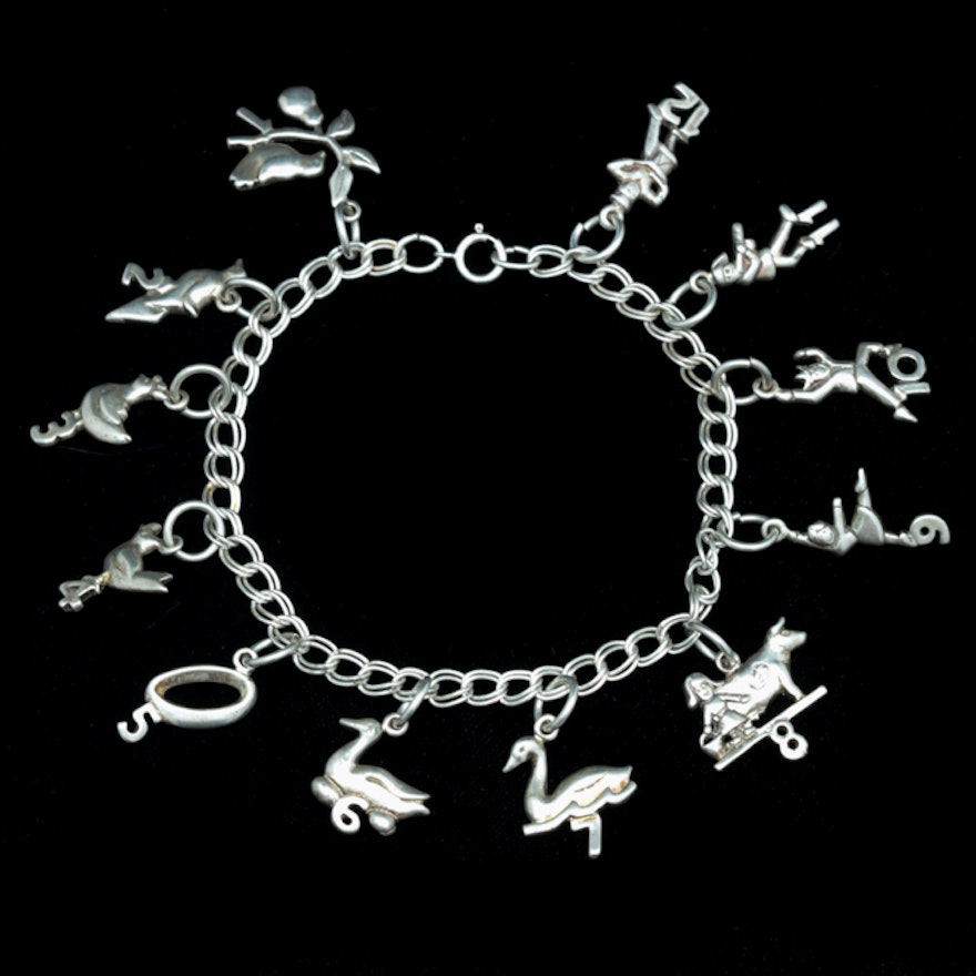Sterling Silver "Twelve Days of Christmas" Themed Charm Bracelet