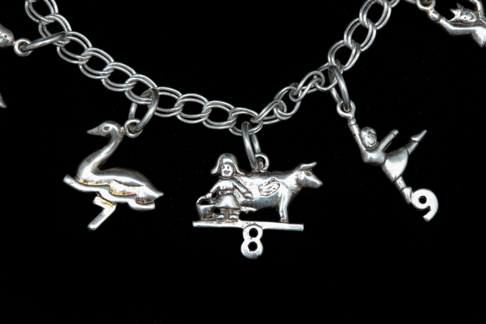 Sterling Silver "Twelve Days of Christmas" Themed Charm Bracelet