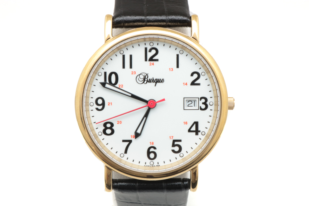 Burque Gold Toned Stainless Steel and Leather Watch