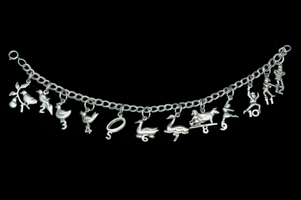 Sterling Silver "Twelve Days of Christmas" Themed Charm Bracelet