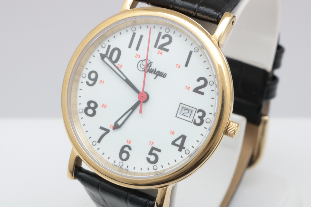 Burque Gold Toned Stainless Steel and Leather Watch