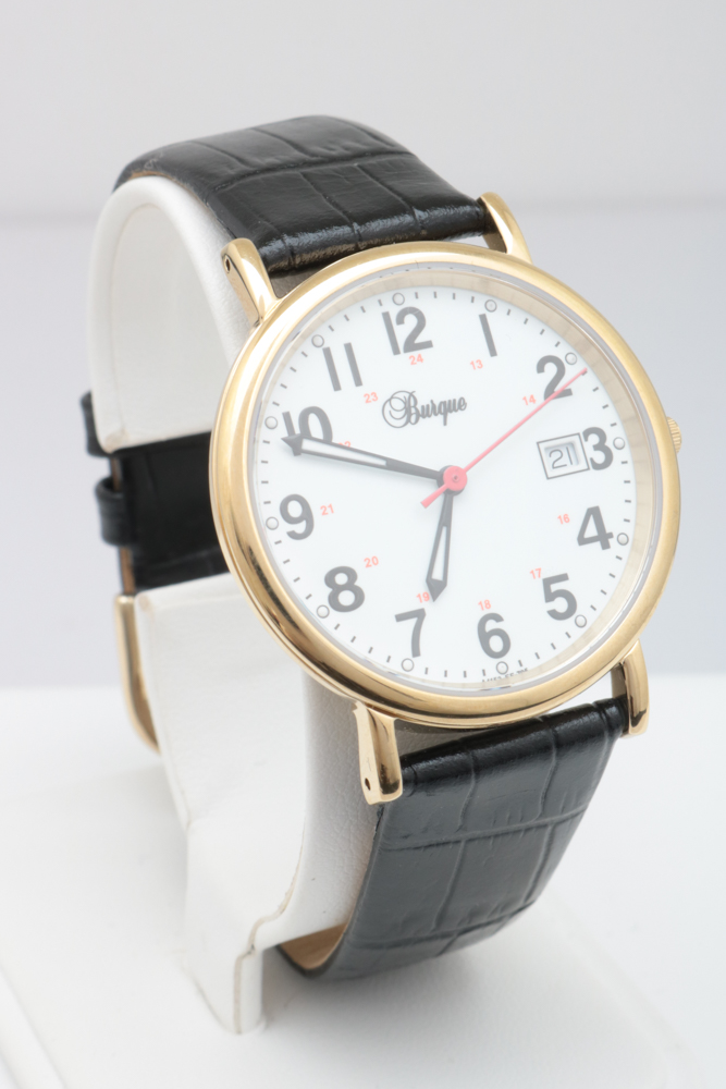 Burque Gold Toned Stainless Steel and Leather Watch