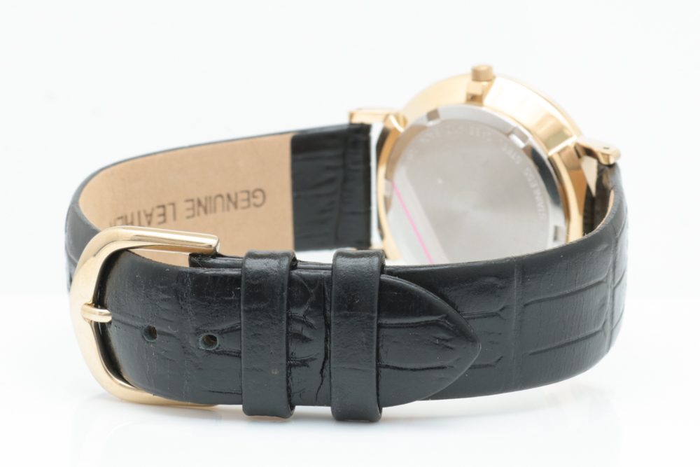 Burque Gold Toned Stainless Steel and Leather Watch