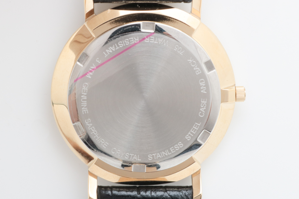 Burque Gold Toned Stainless Steel and Leather Watch