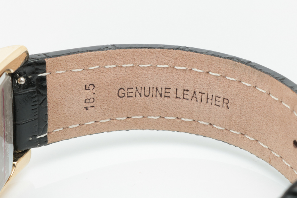 Burque Gold Tone Stainless Steel and Leather Tank Style Watch