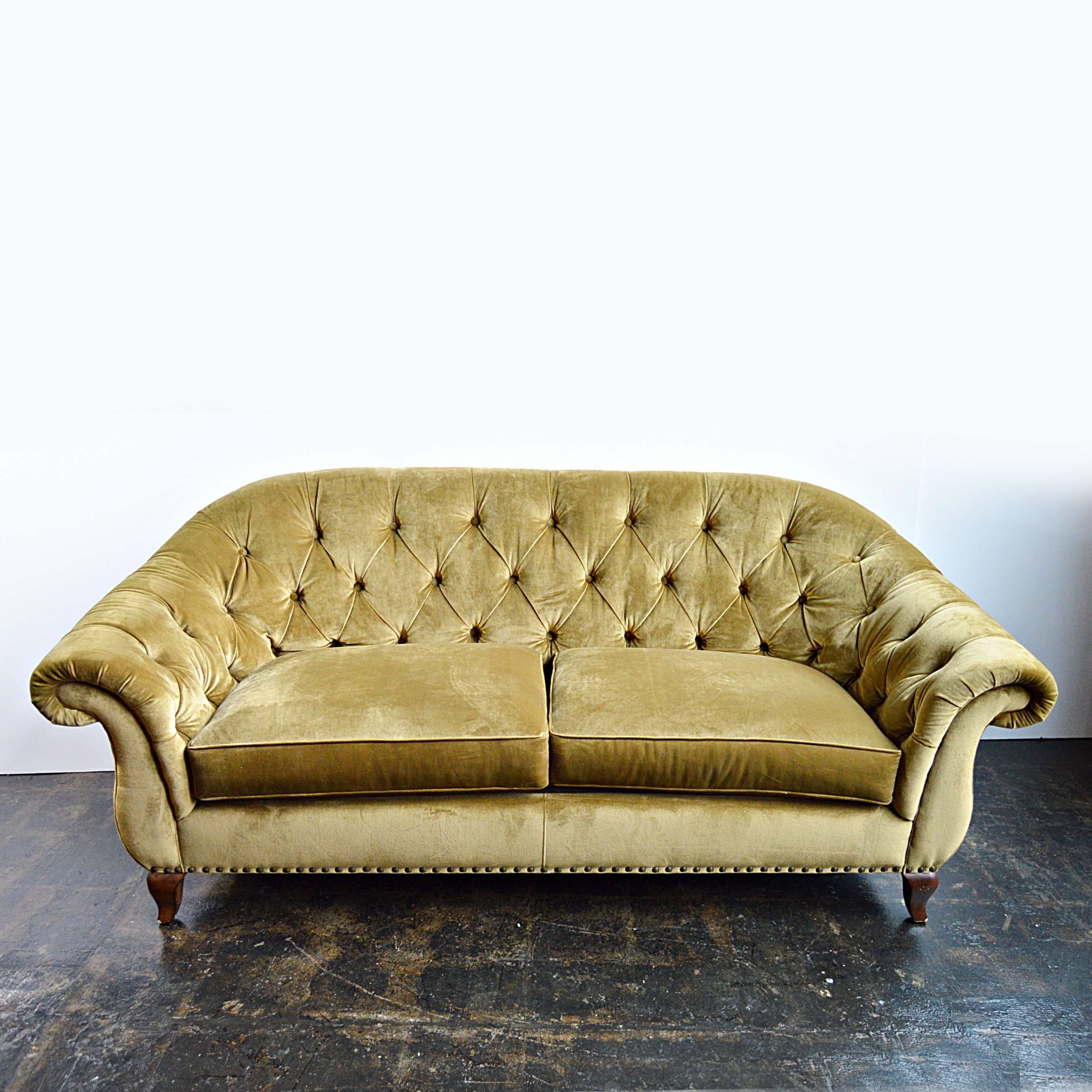 Ralph Lauren Olive Velvet Tufted Back Sofa
