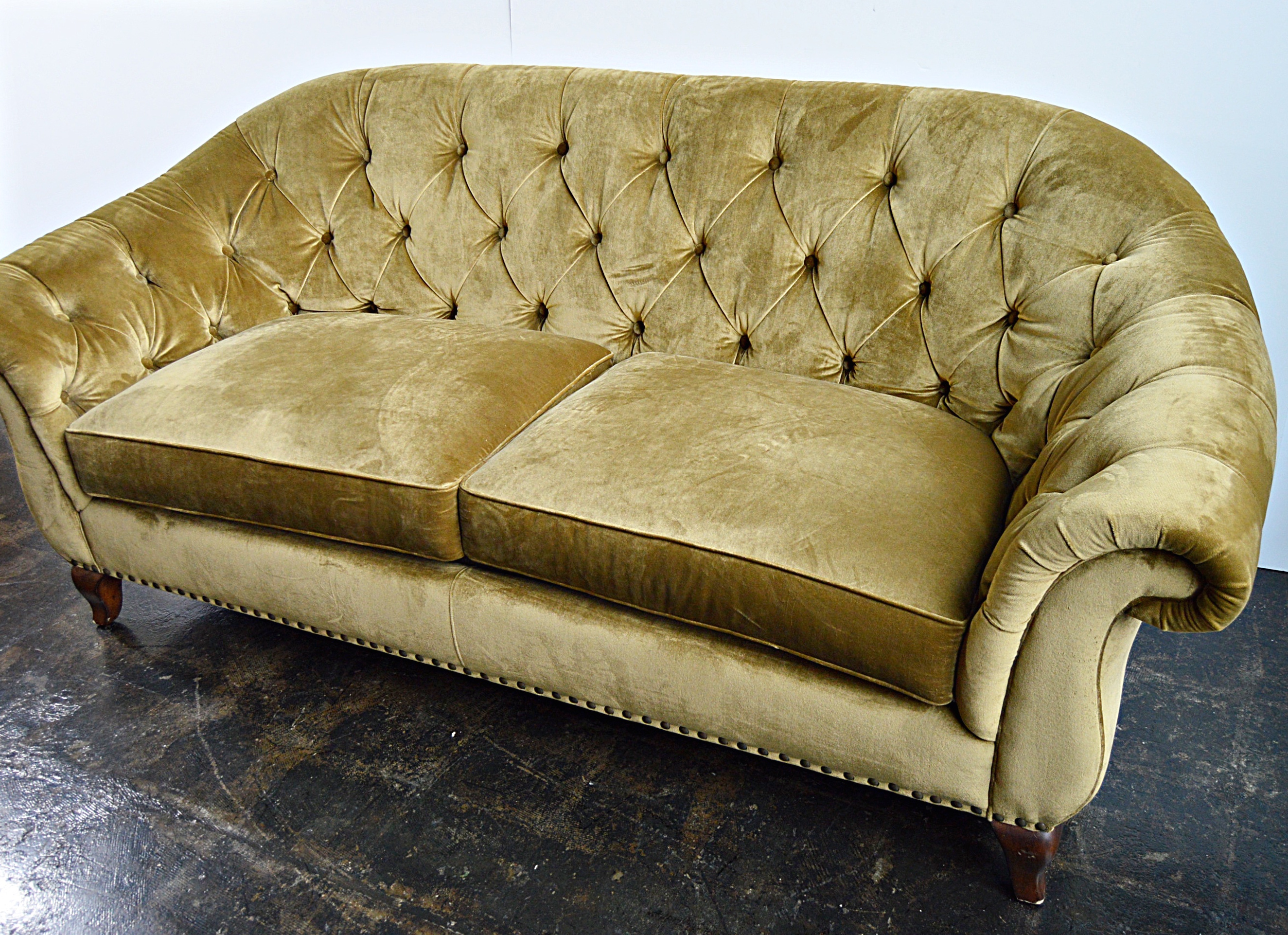 Ralph Lauren Olive Velvet Tufted Back Sofa
