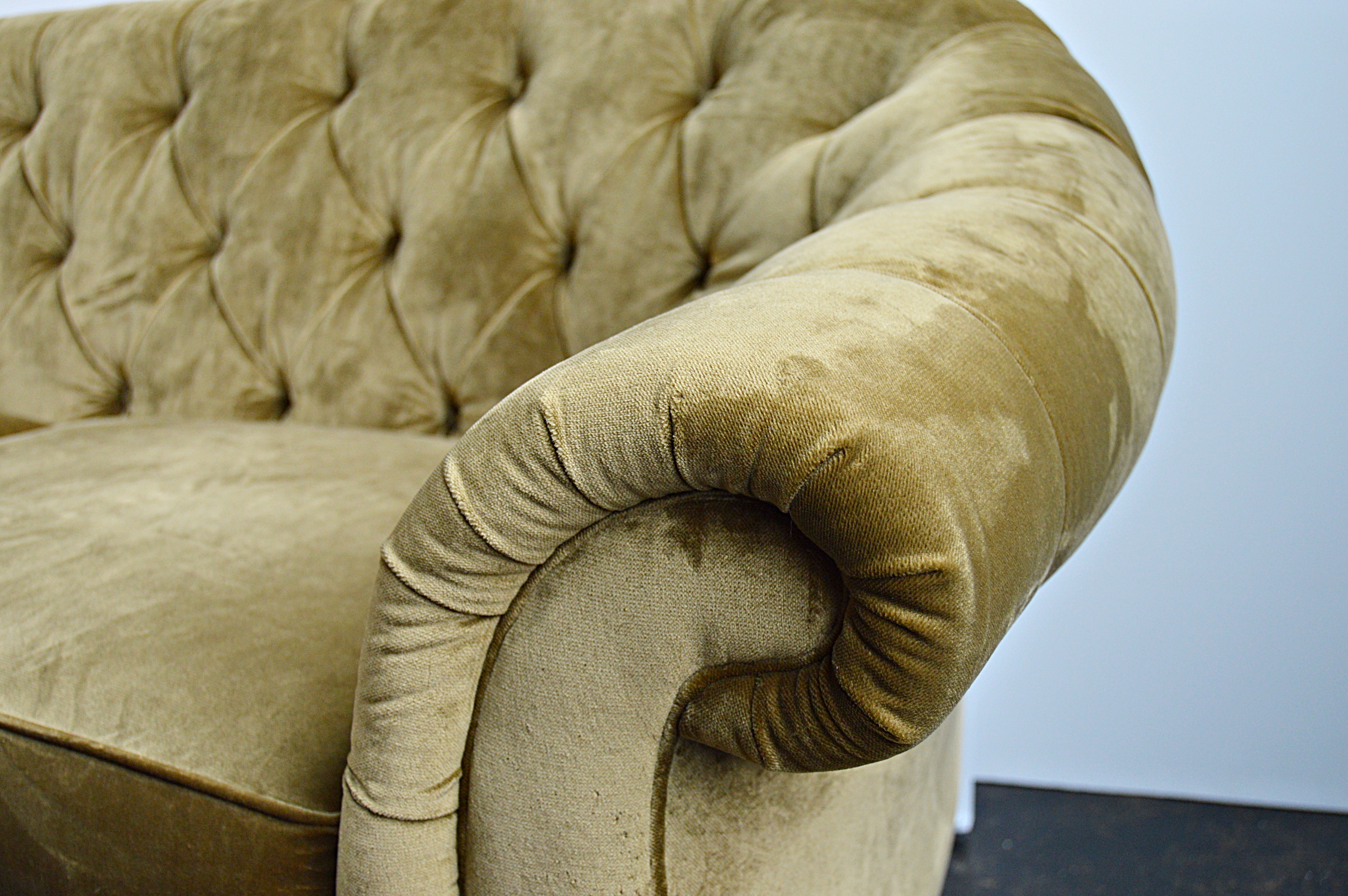 Ralph Lauren Olive Velvet Tufted Back Sofa