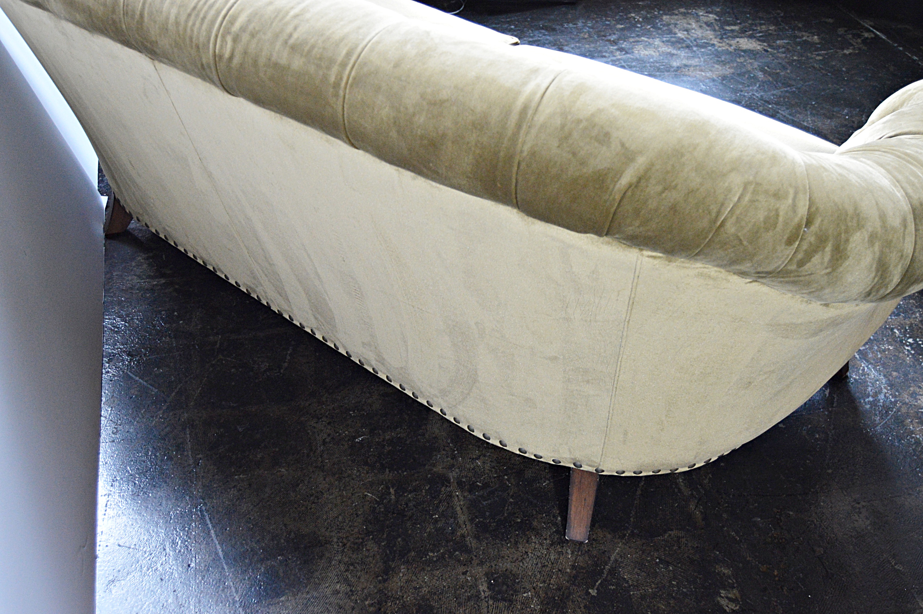 Ralph Lauren Olive Velvet Tufted Back Sofa