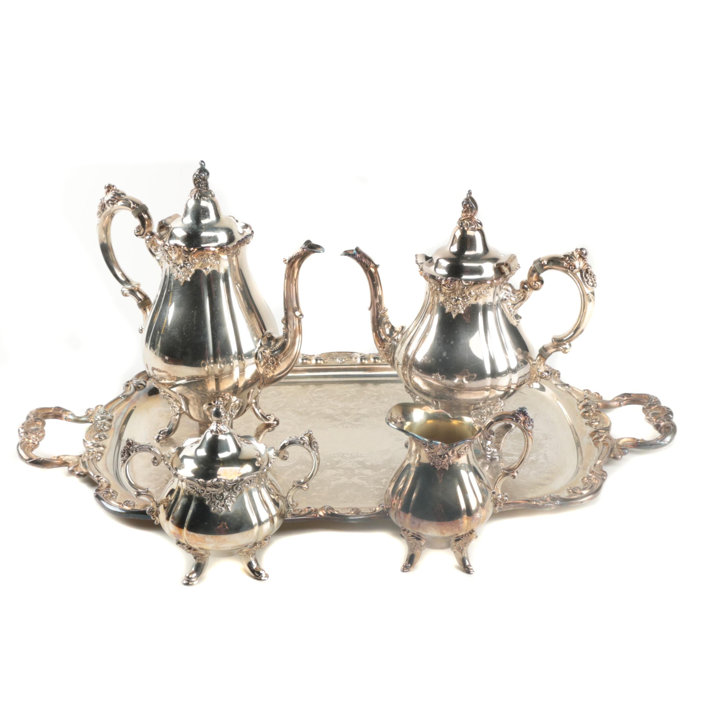 Wallace "Baroque" Silver Plate Coffee and Tea Service with Tea Tray
