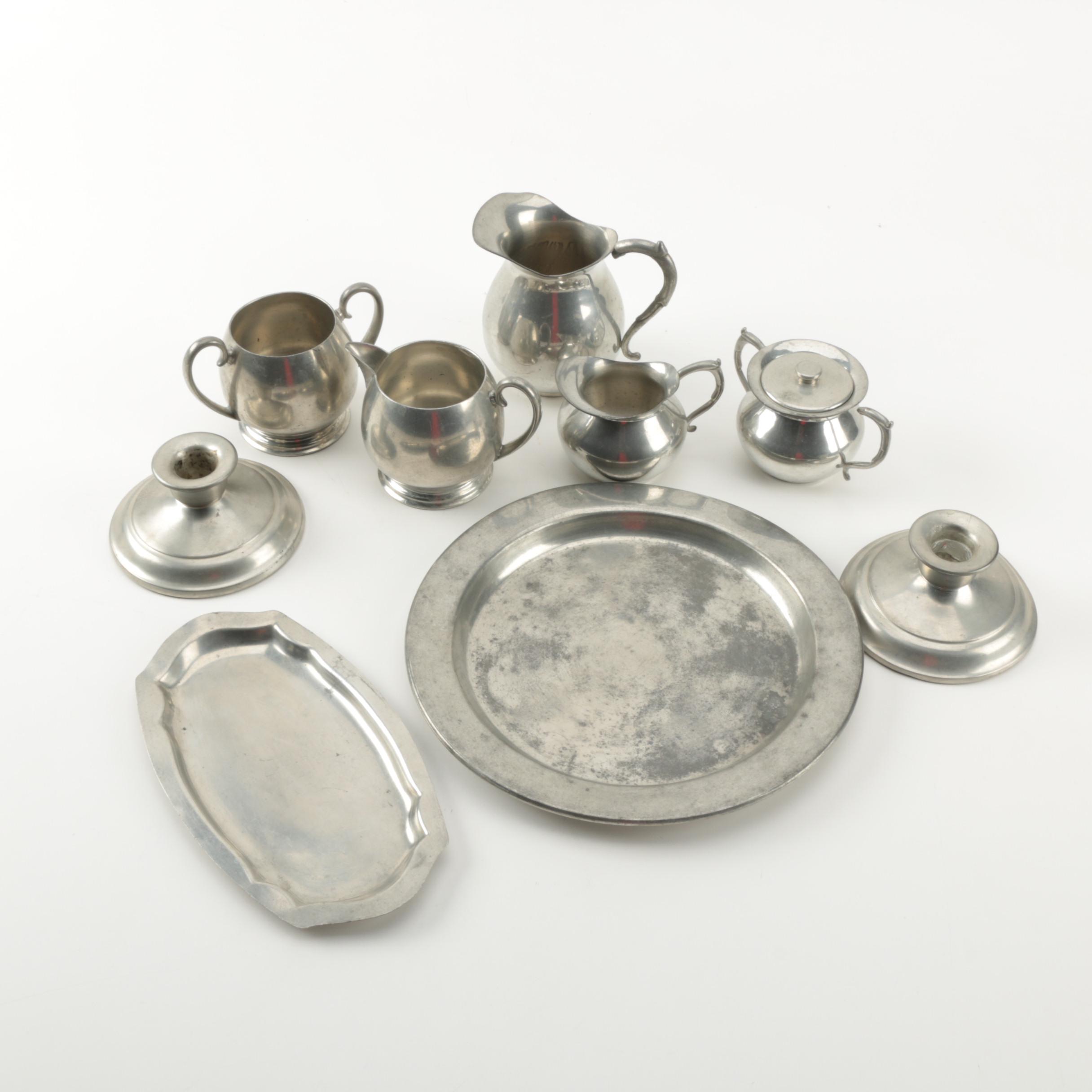 Bolivian Pewter Tea Service with Colonial Pewter Creamer and Sugar Bowl