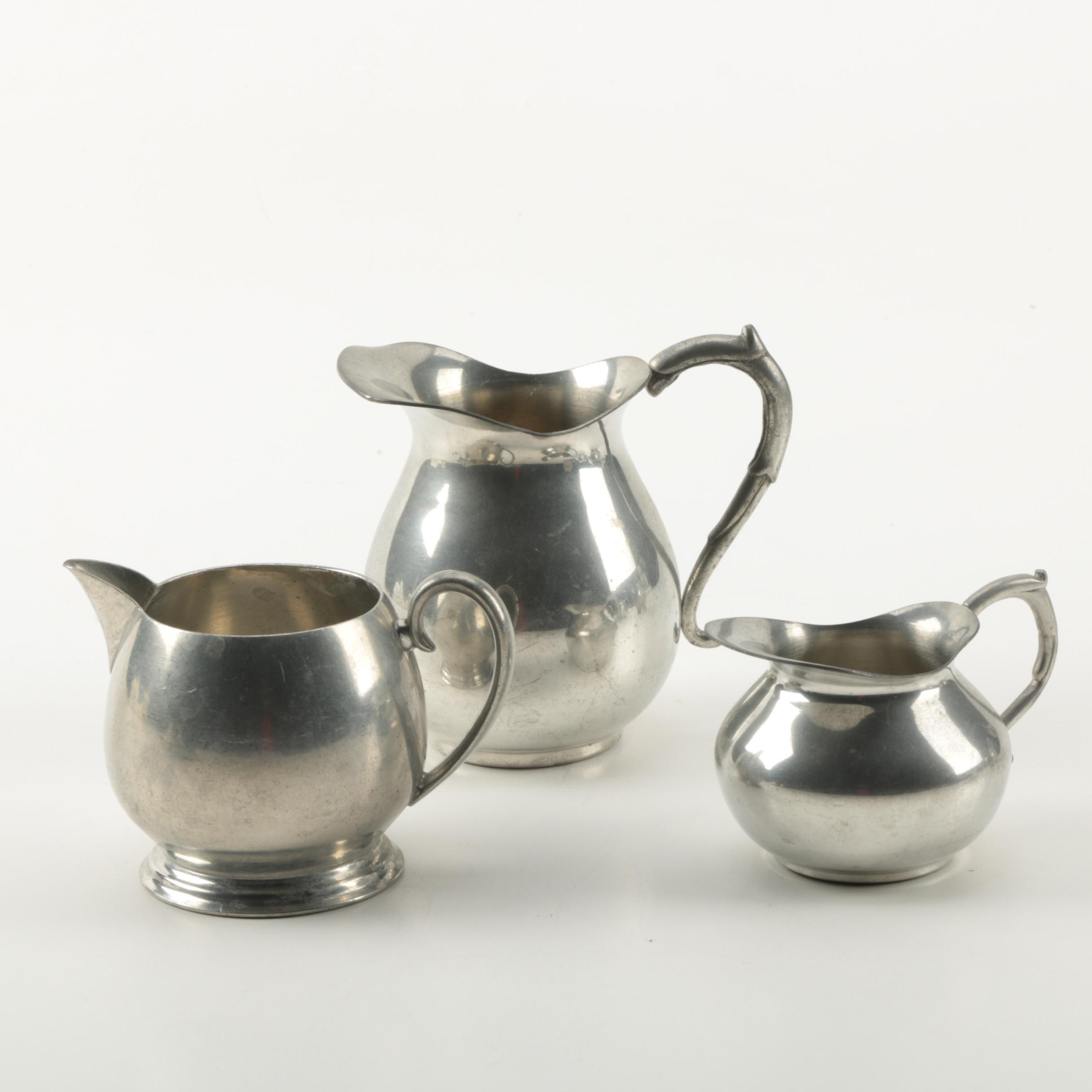 Bolivian Pewter Tea Service with Colonial Pewter Creamer and Sugar Bowl