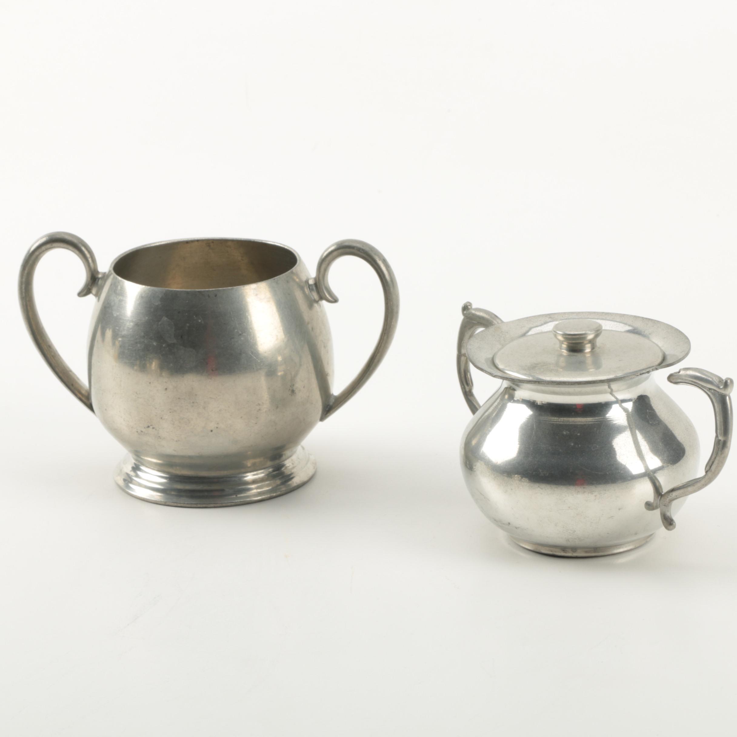 Bolivian Pewter Tea Service with Colonial Pewter Creamer and Sugar Bowl