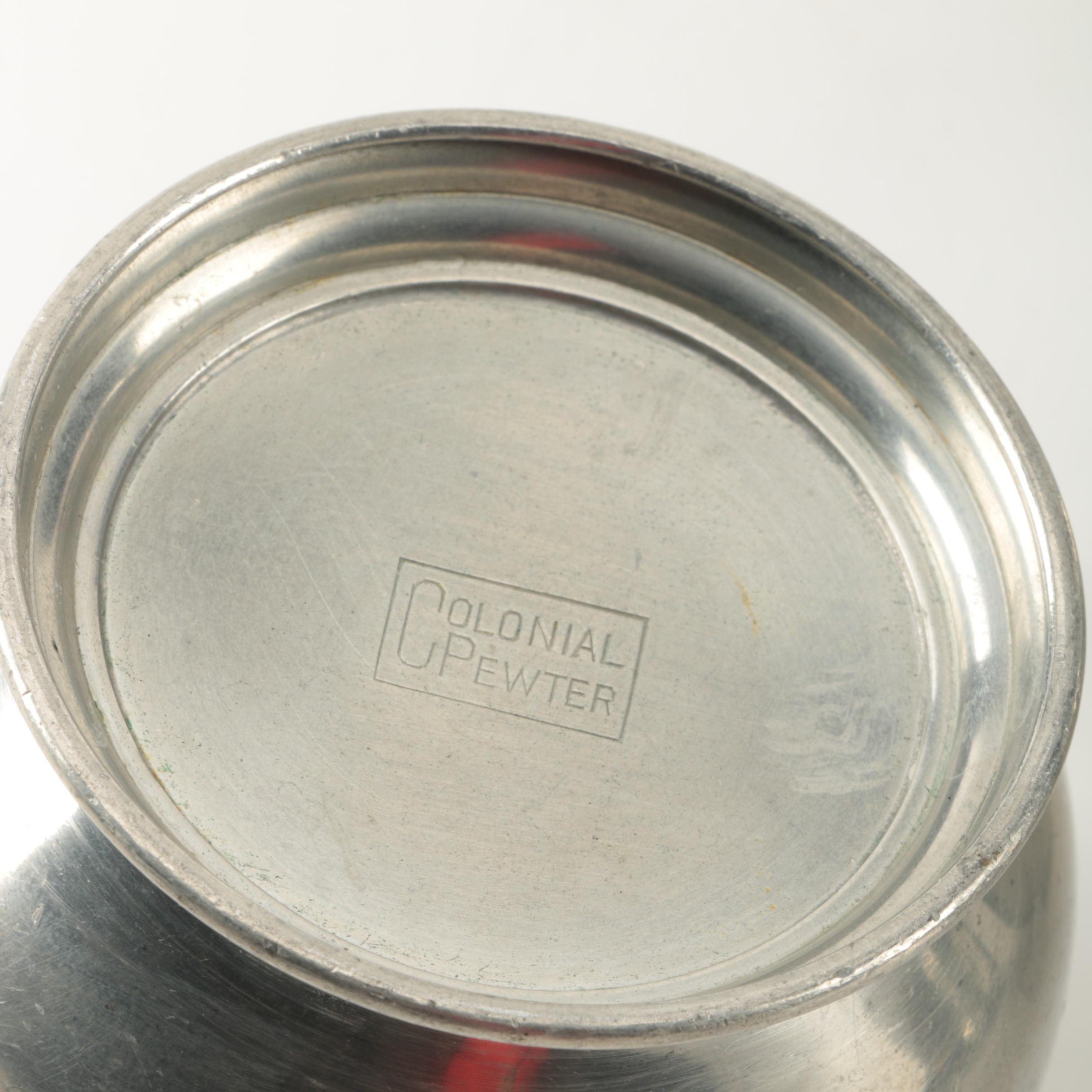 Bolivian Pewter Tea Service with Colonial Pewter Creamer and Sugar Bowl