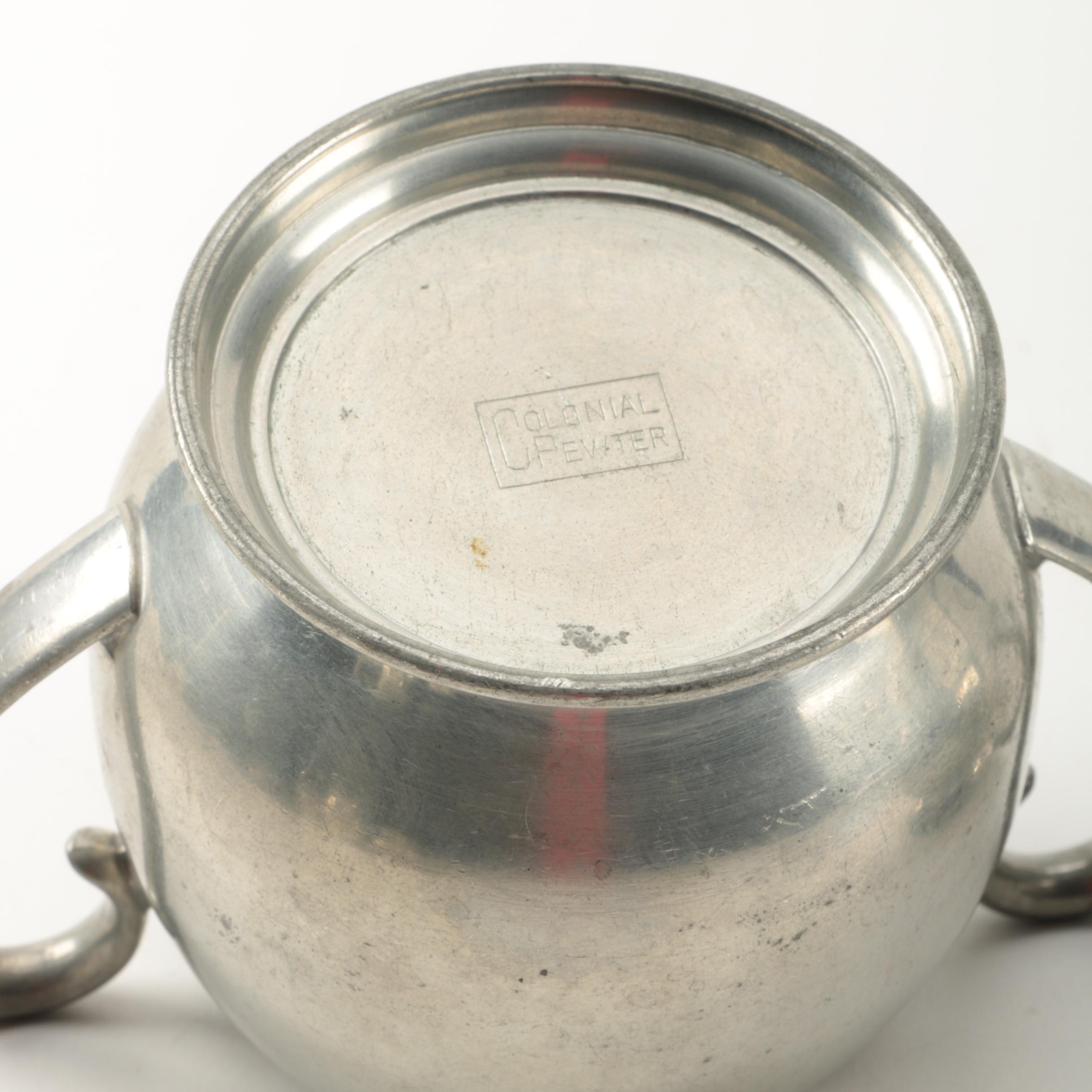 Bolivian Pewter Tea Service with Colonial Pewter Creamer and Sugar Bowl