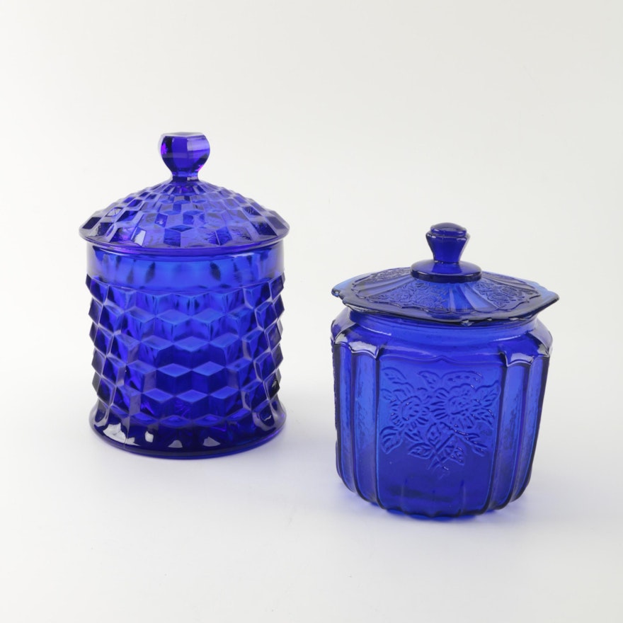 Vintage Cobalt Depression Glass Biscuit Jars