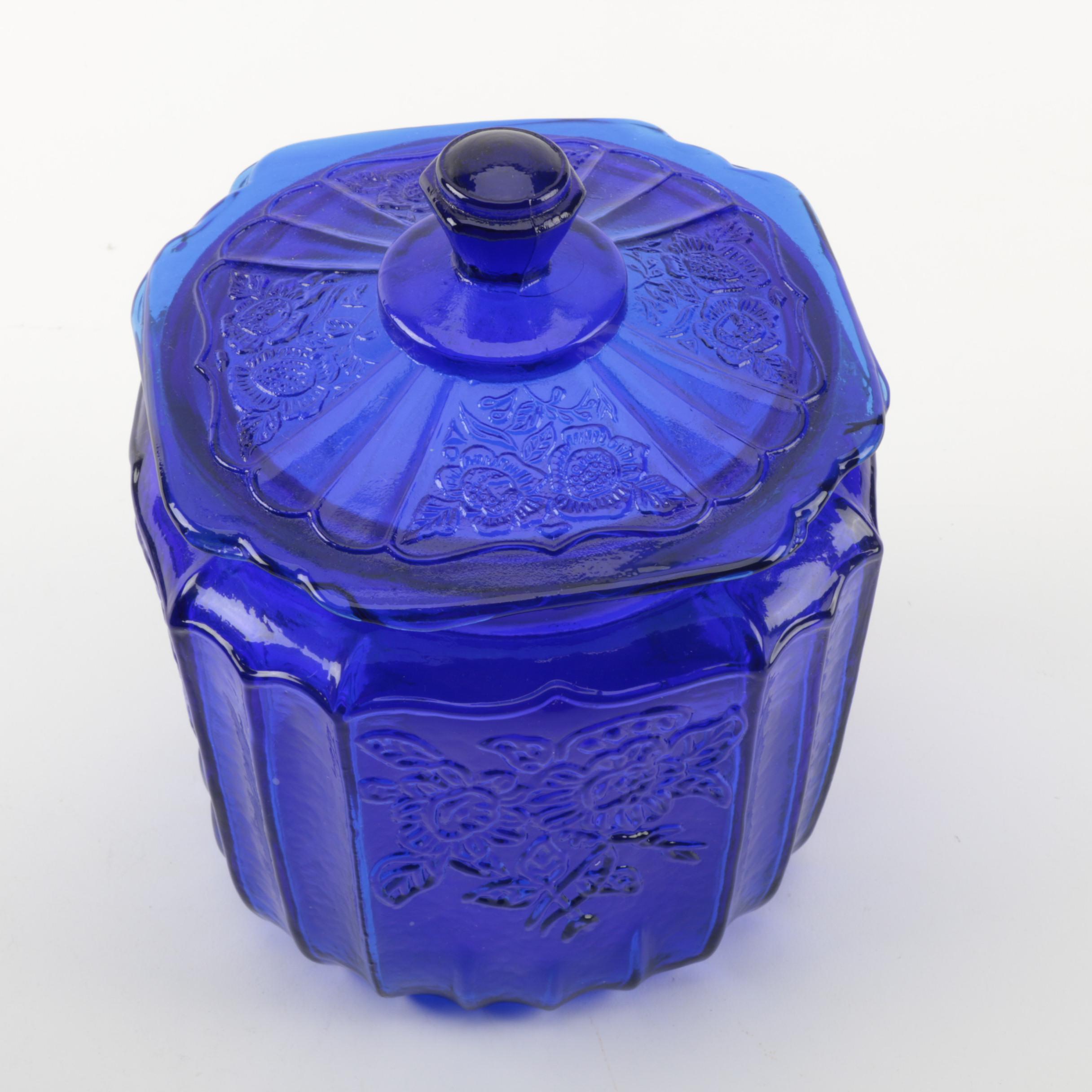 Vintage Cobalt Depression Glass Biscuit Jars