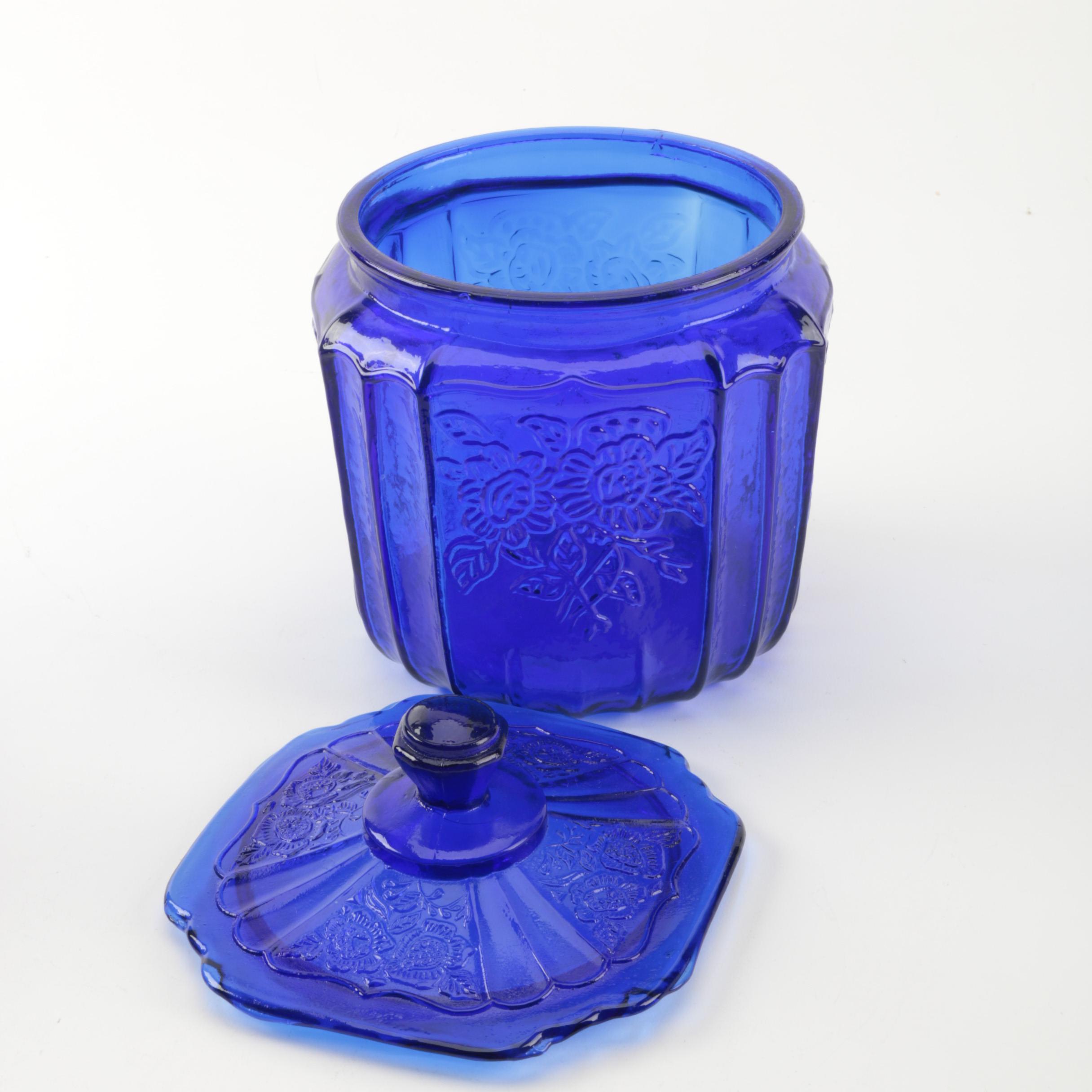 Vintage Cobalt Depression Glass Biscuit Jars