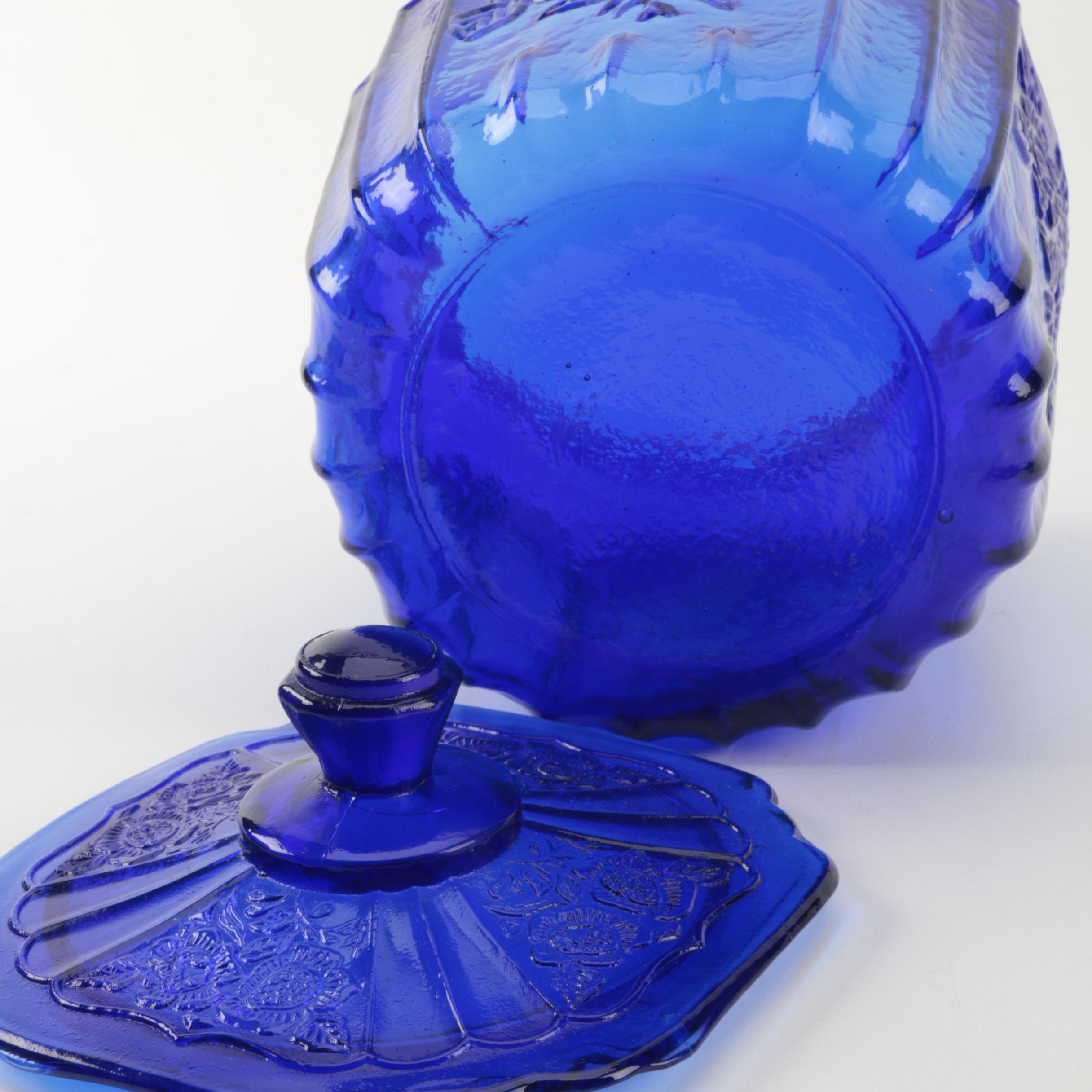 Vintage Cobalt Depression Glass Biscuit Jars