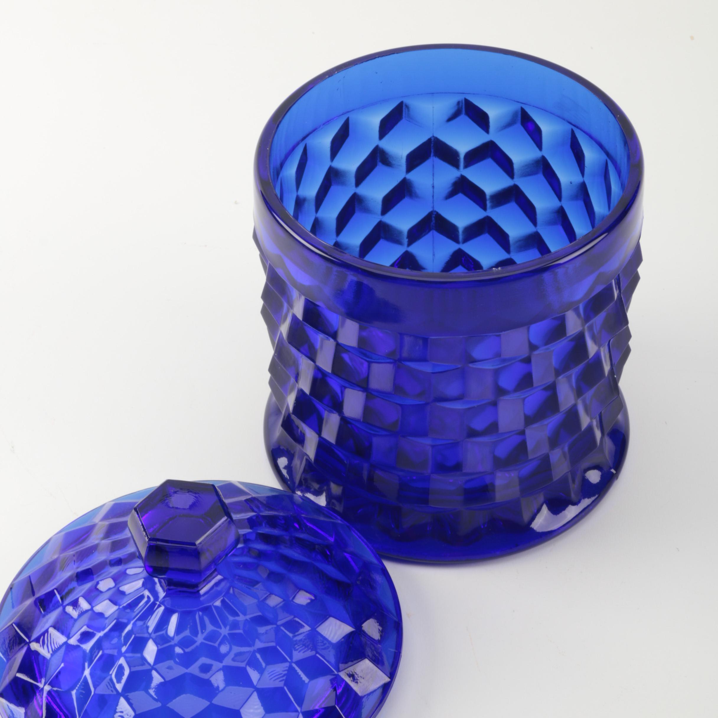 Vintage Cobalt Depression Glass Biscuit Jars