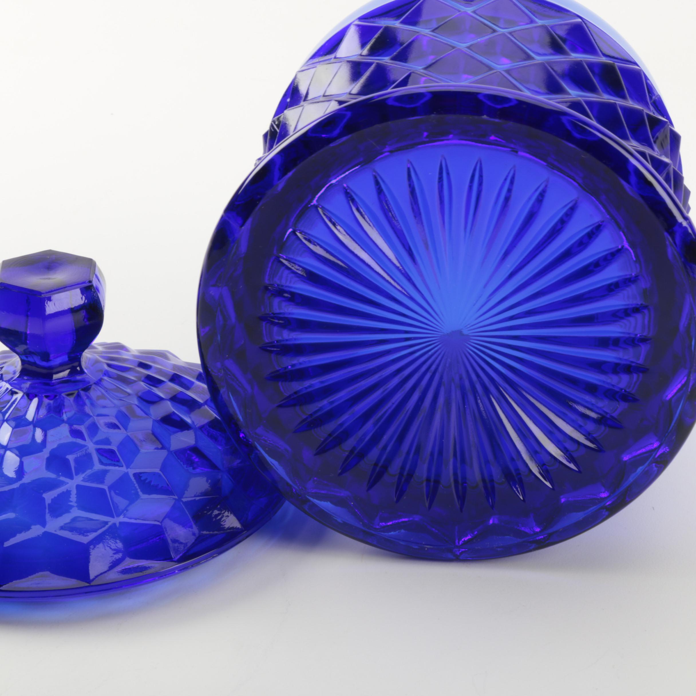 Vintage Cobalt Depression Glass Biscuit Jars