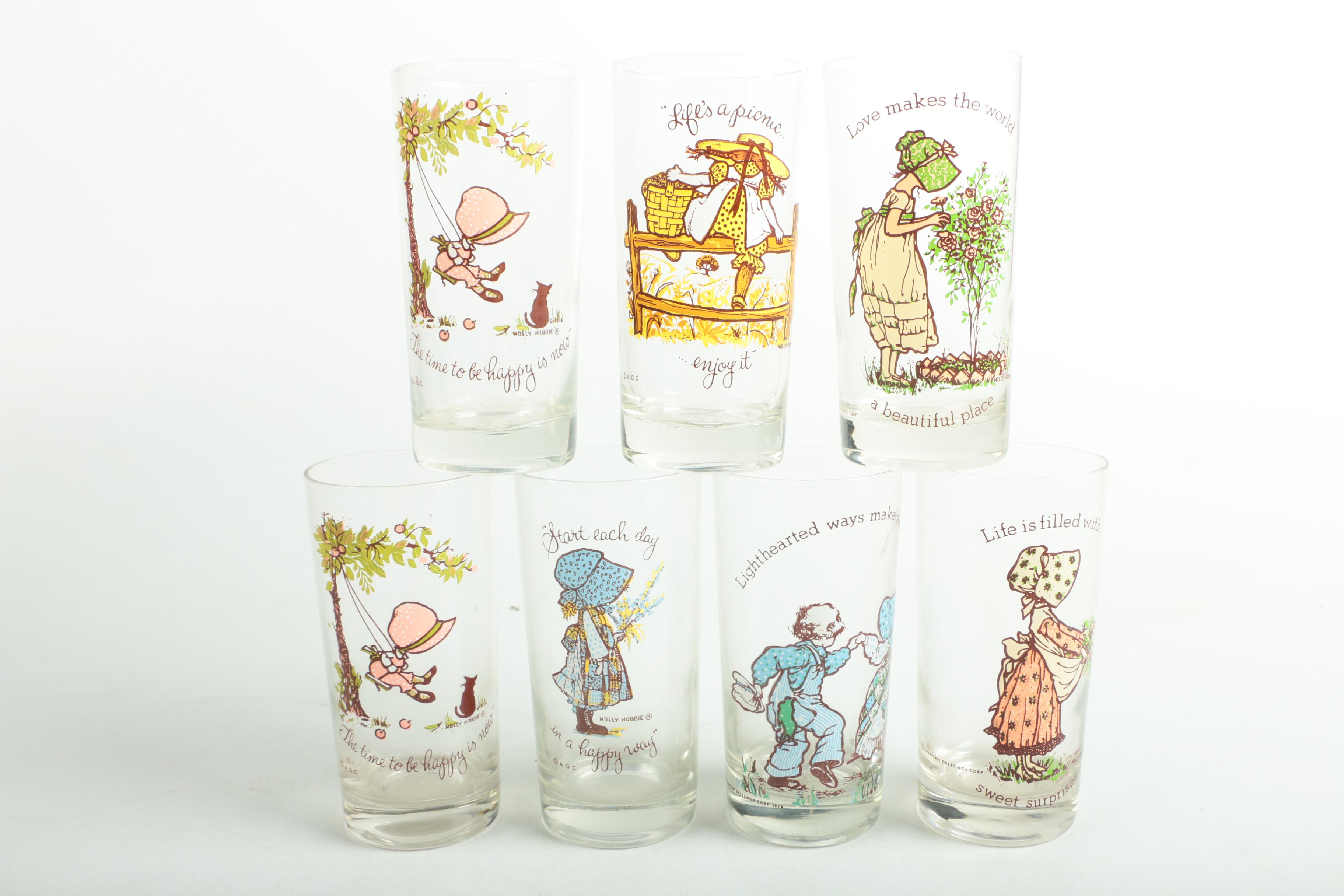 Holly Hobbie Glasses for American Greeting Cards 1970s and Mugs