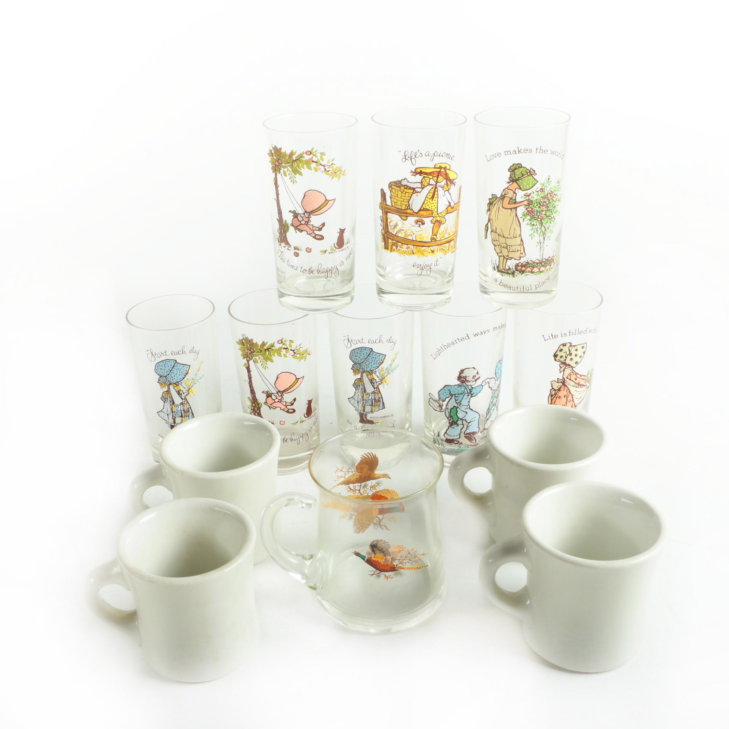 Holly Hobbie Glasses for American Greeting Cards 1970s and Mugs