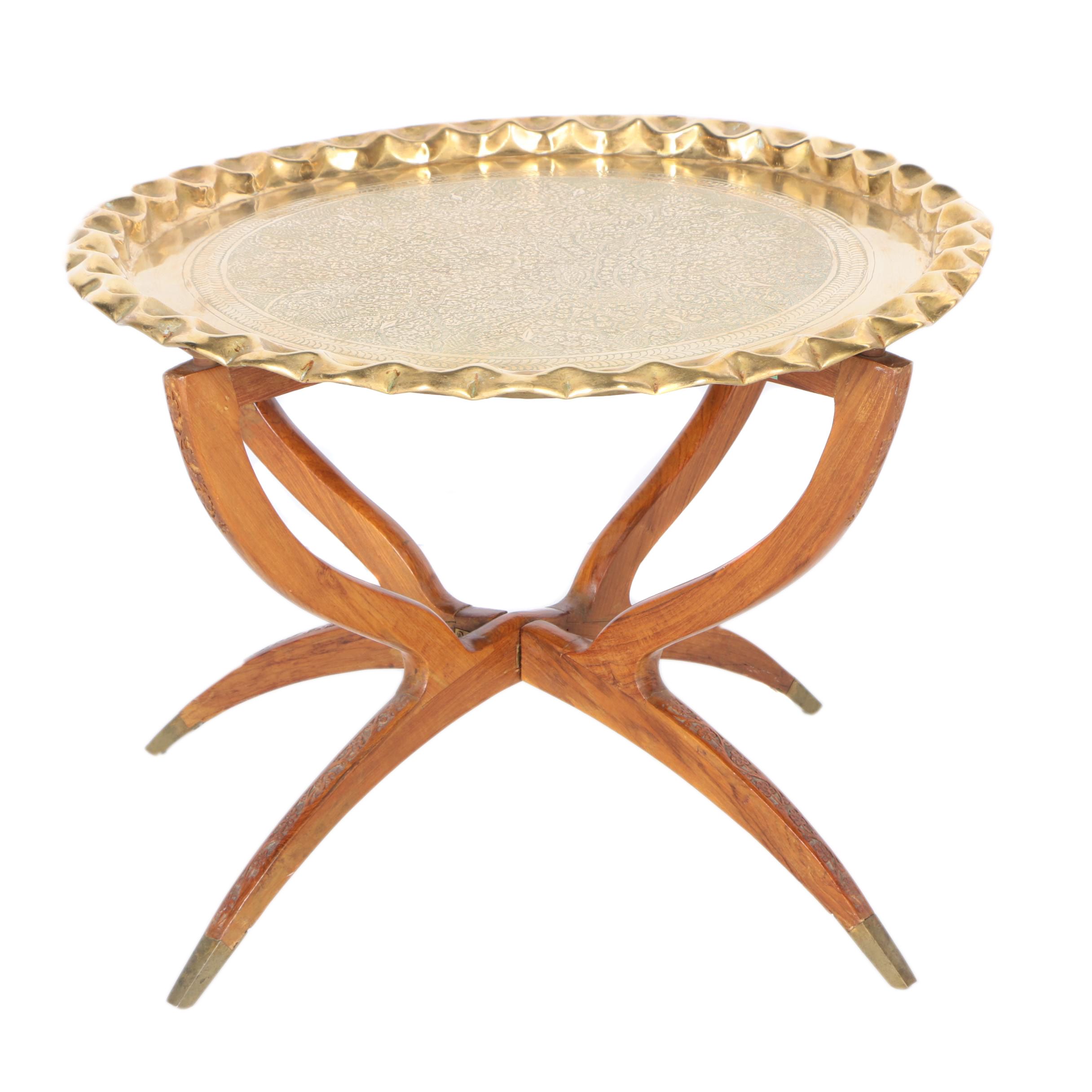 Modern Brass and Teak Side Table