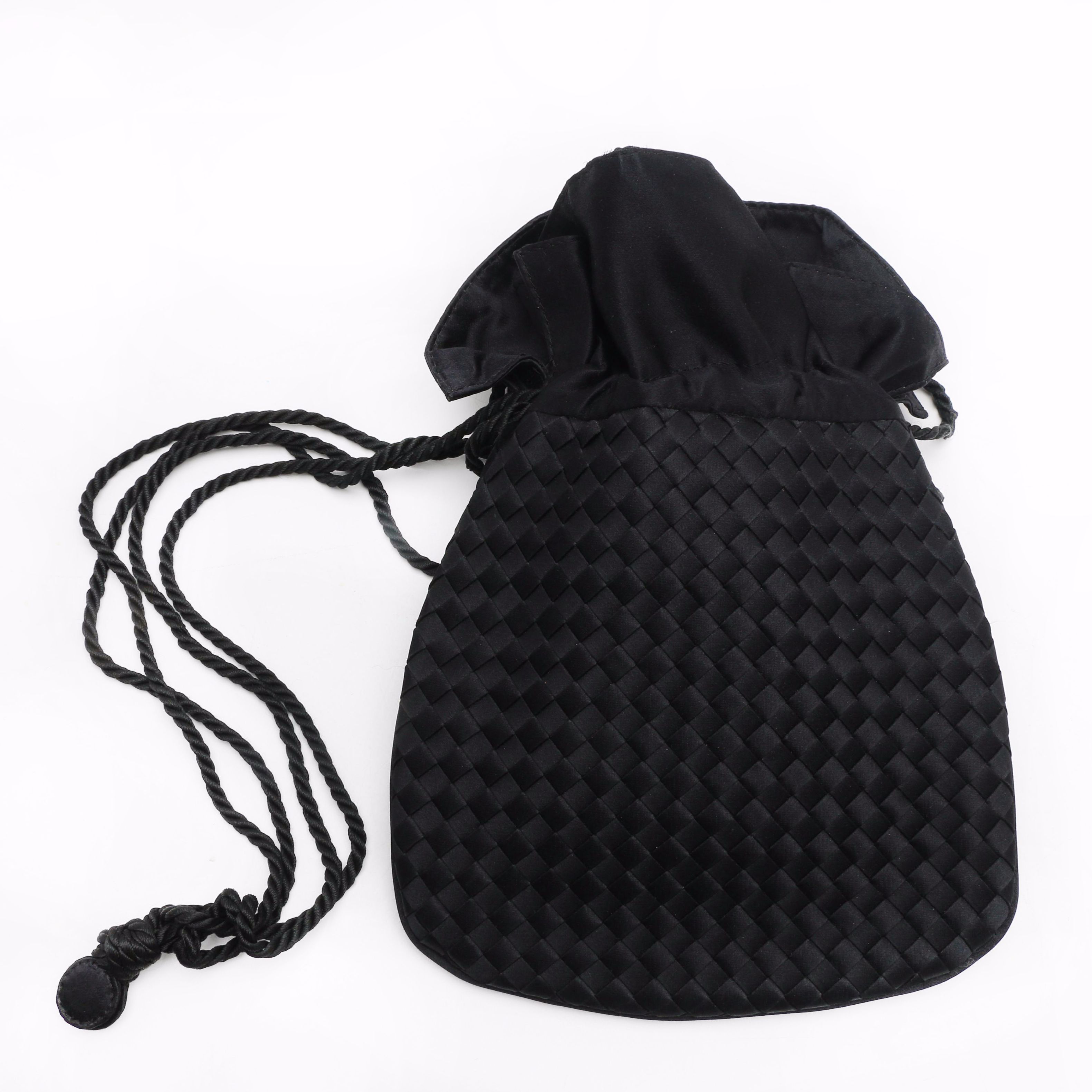 Bottega Veneta Woven Black Satin Evening Bag