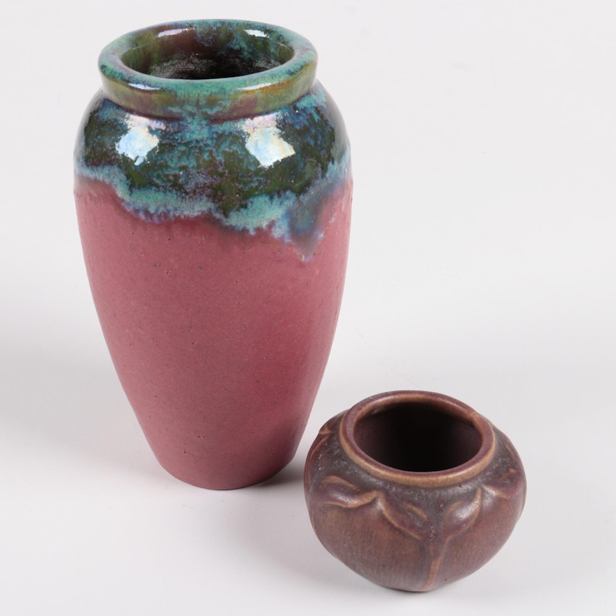 Pairing of Ceramic Stoneware Fulper Vase and Van Briggle Pot