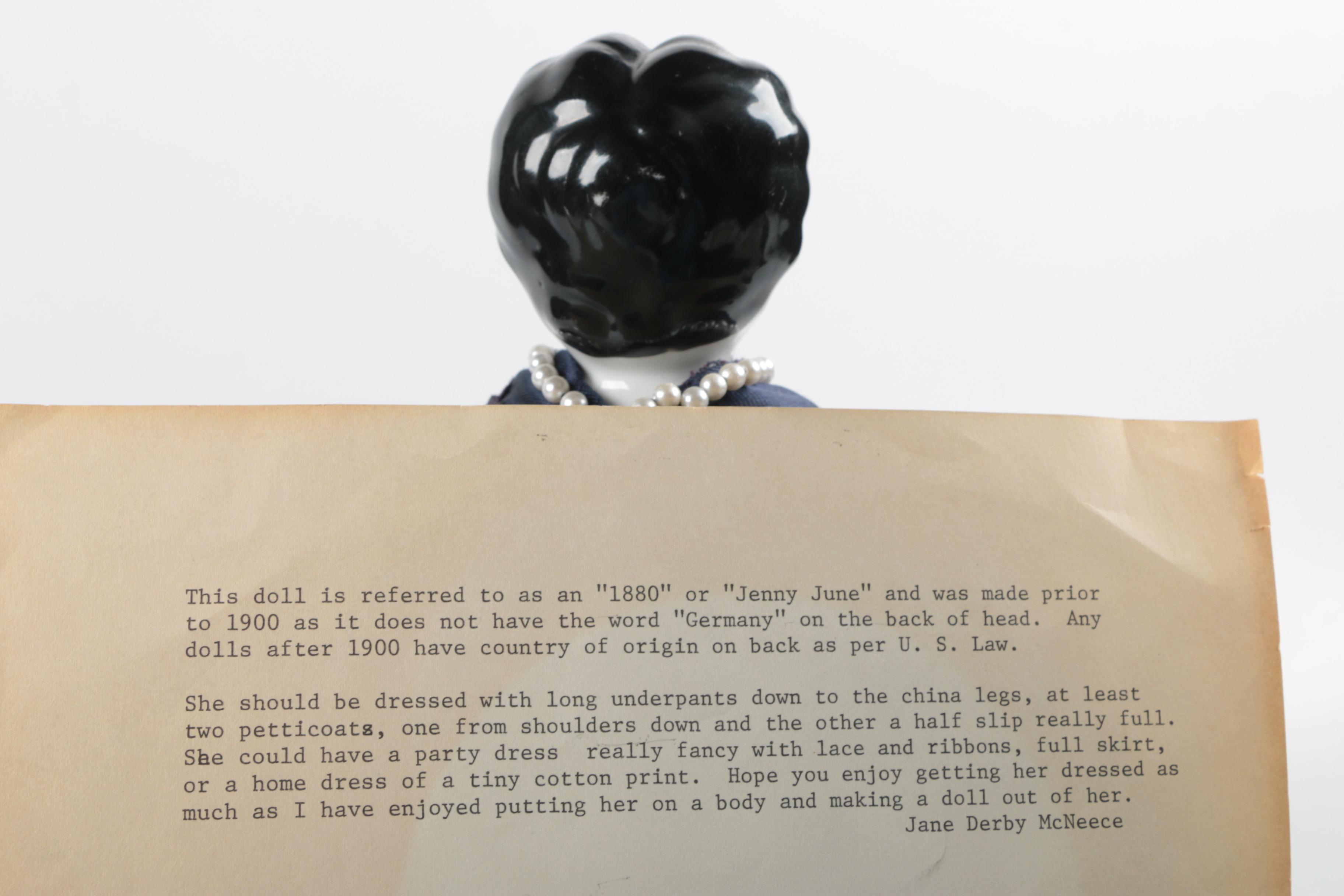 Circa 1880 "Jennie June" China Head Doll