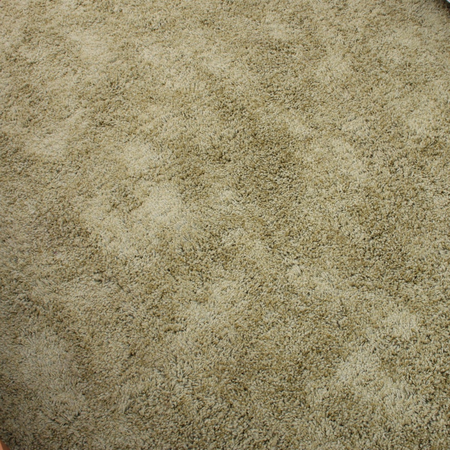 Power-Loomed Olive Green Shag Pile Area Rug