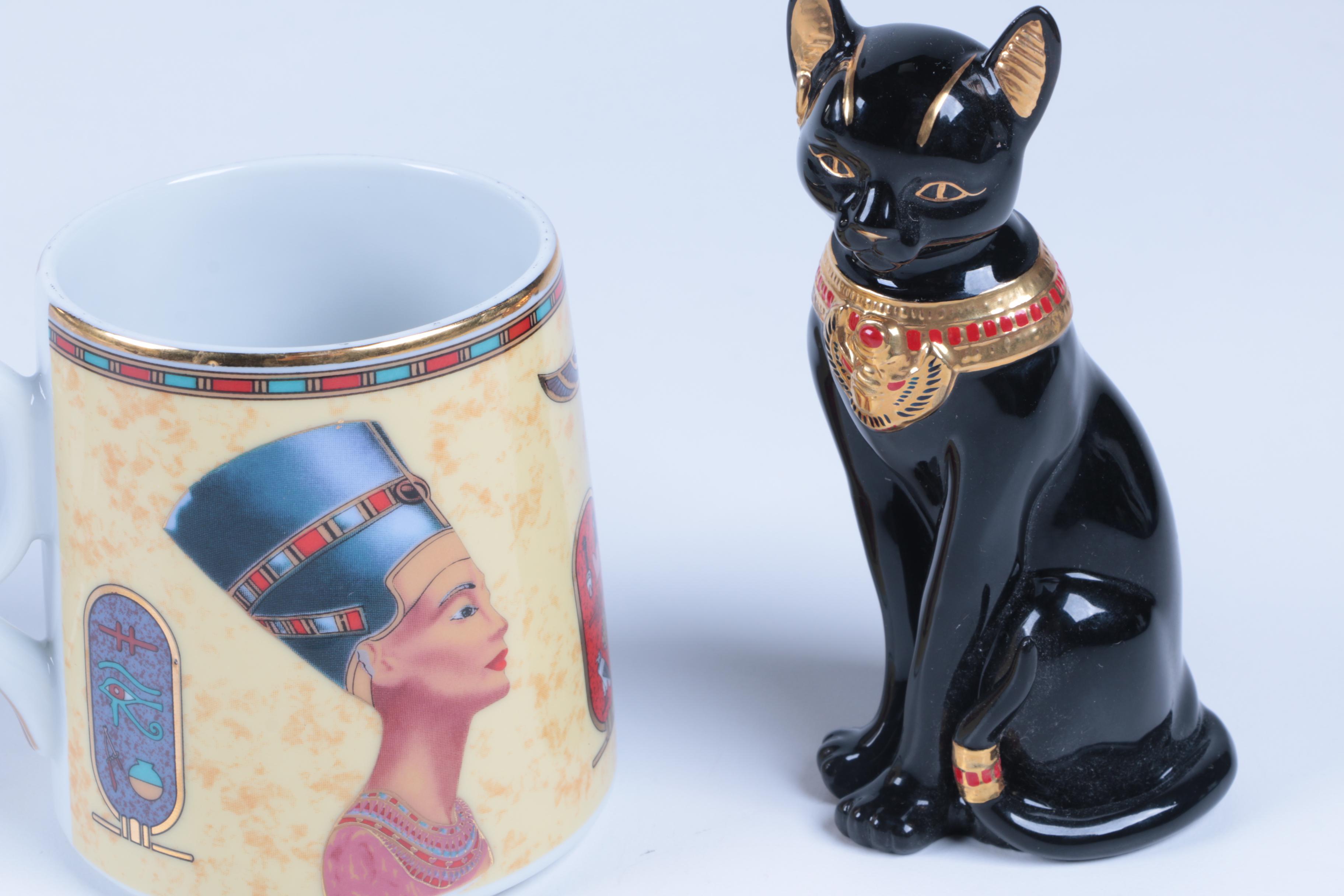 Egyptian Themed Mug and Lenox Cat Figurine