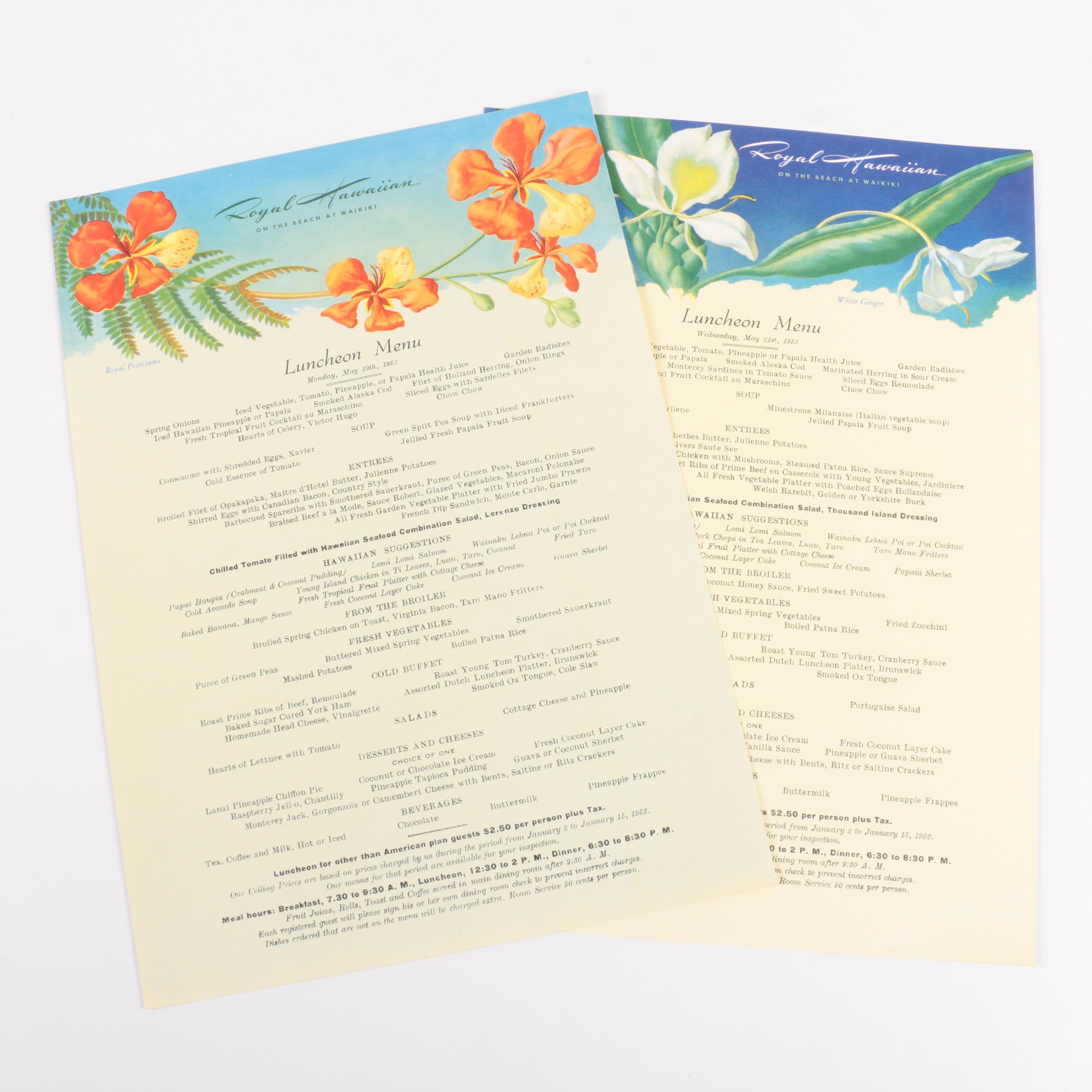 John Melville Kelly Royal Hawaiin Restaurant Menus