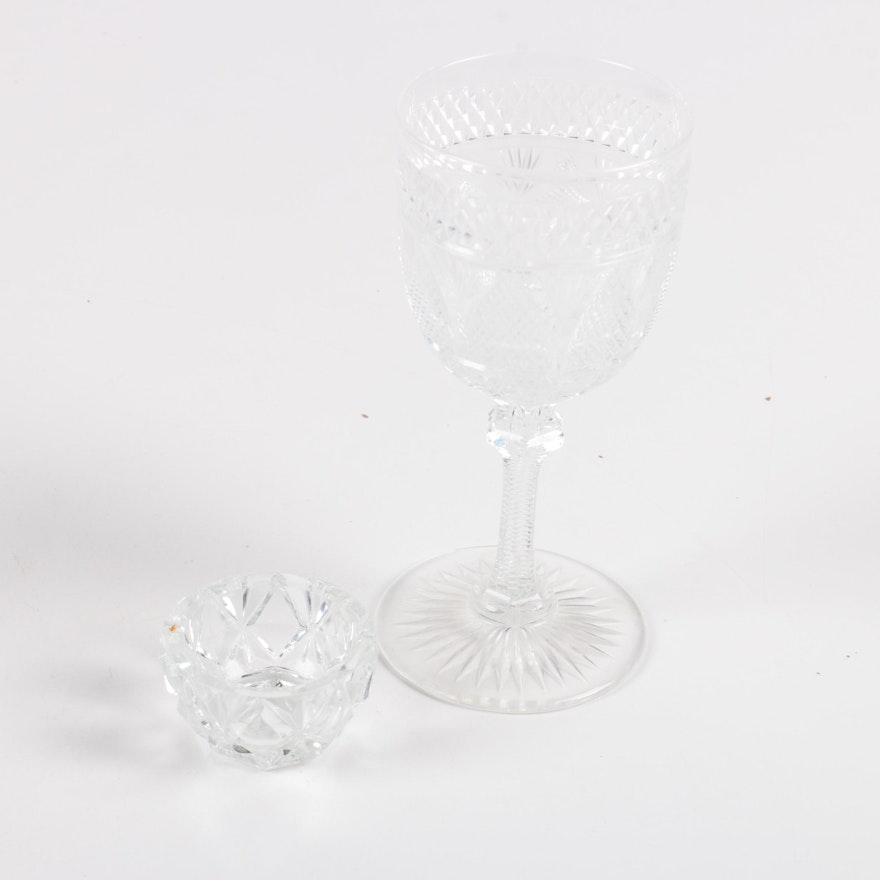 Late 19th Century Cut Glass Goblet and Crystal Salt Cellar