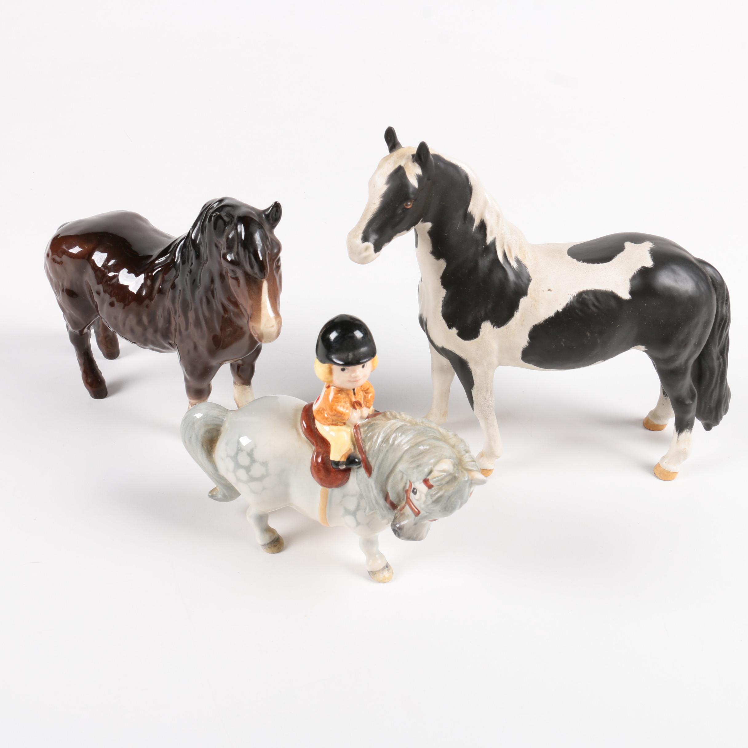 Vintage Beswick Horse Porcelain Figurines and Thelwell Figurine