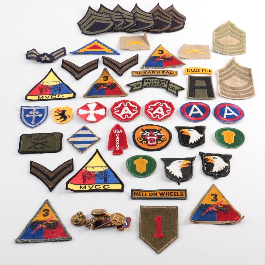 WWII US Army Rank Insignia Patches and Pins