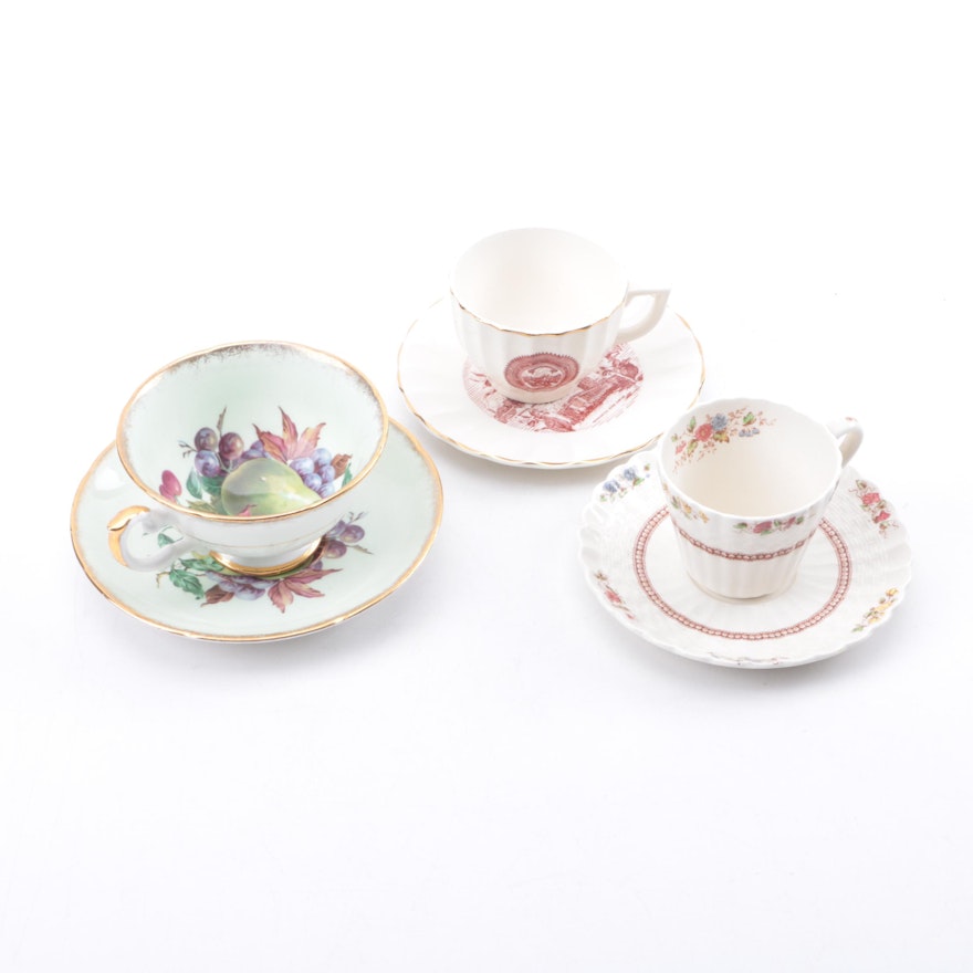 Porcelain Teacups and Saucers Including Spode and Royal Grafton