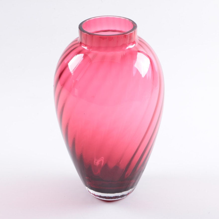 Tiffany & Co. Pink Ribbed Swirl Vase